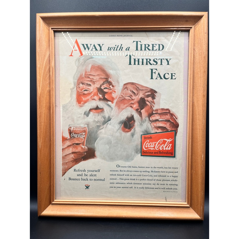Vtg 1933 Coca-Cola‎ Santa Claus Print Ad Ladies Home Journal Framed 16" x 13"